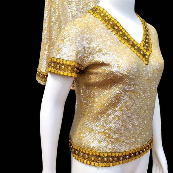 60s Sequin Beaded Yellow Skirt Set XL NWT Cleopatra Movie Inspired Hong Kong - Picture 7 of 16